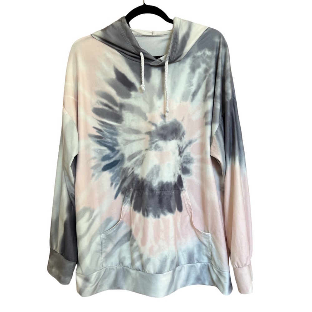 Tie-Dye Hoodie Pullover Sweatshirt - Pink & Gray